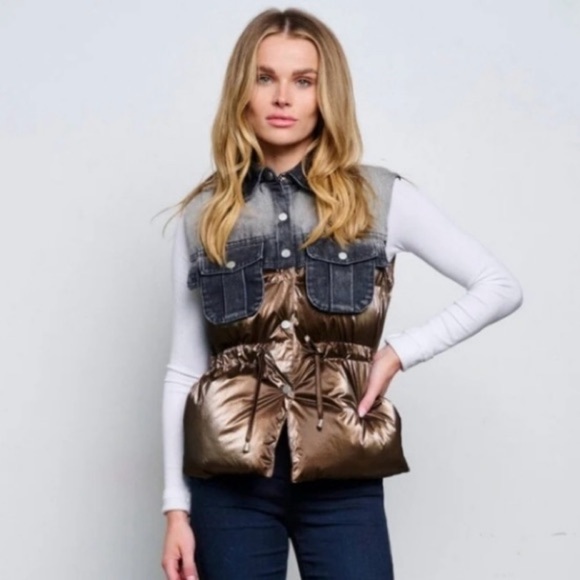 Patchwork Puffer Denim Vest - Picture 2 of 16